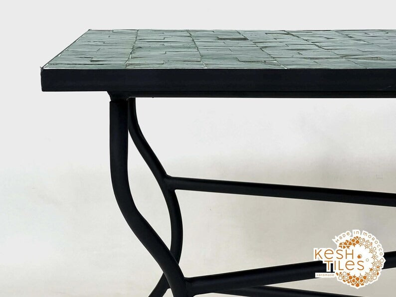 Tura - Green Mosaic Table, Handmade Moroccan Zellige Patio Table