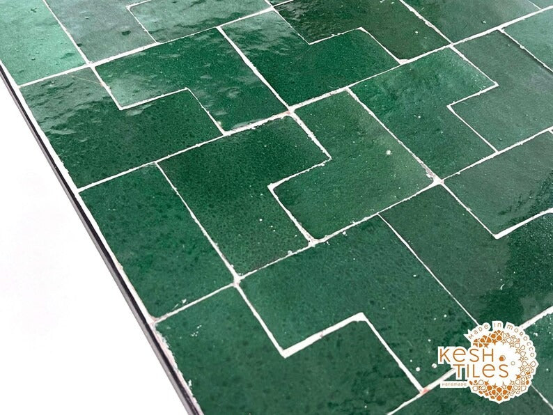 Tura - Green Mosaic Table, Handmade Moroccan Zellige Patio Table