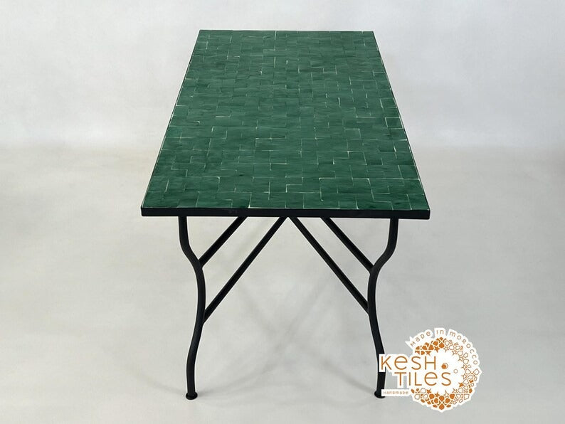 Tura - Green Mosaic Table, Handmade Moroccan Zellige Patio Table