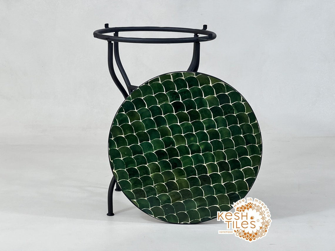 Tiliwa - Green Mosaic Table, Handmade Tamegroute Fish Scale Patio Table