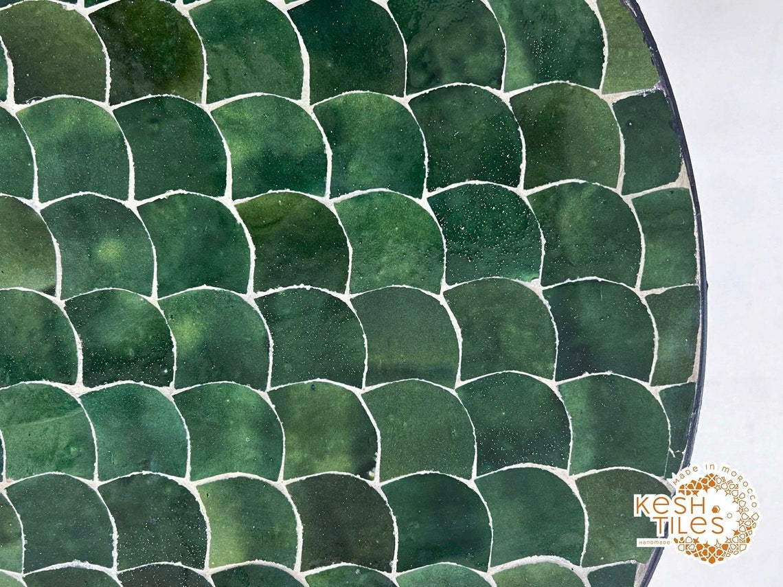 Tiliwa - Green Mosaic Table, Handmade Tamegroute Fish Scale Patio Table