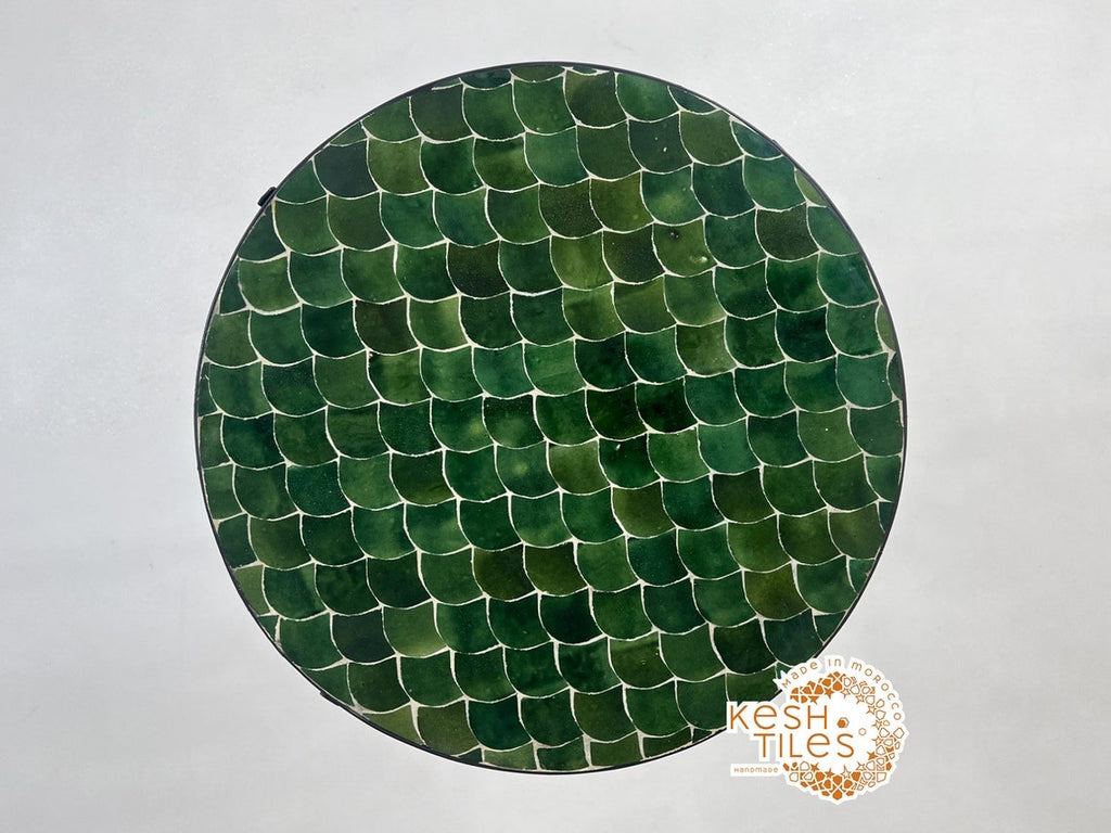 Tiliwa - Green Mosaic Table, Handmade Tamegroute Fish Scale Patio Table