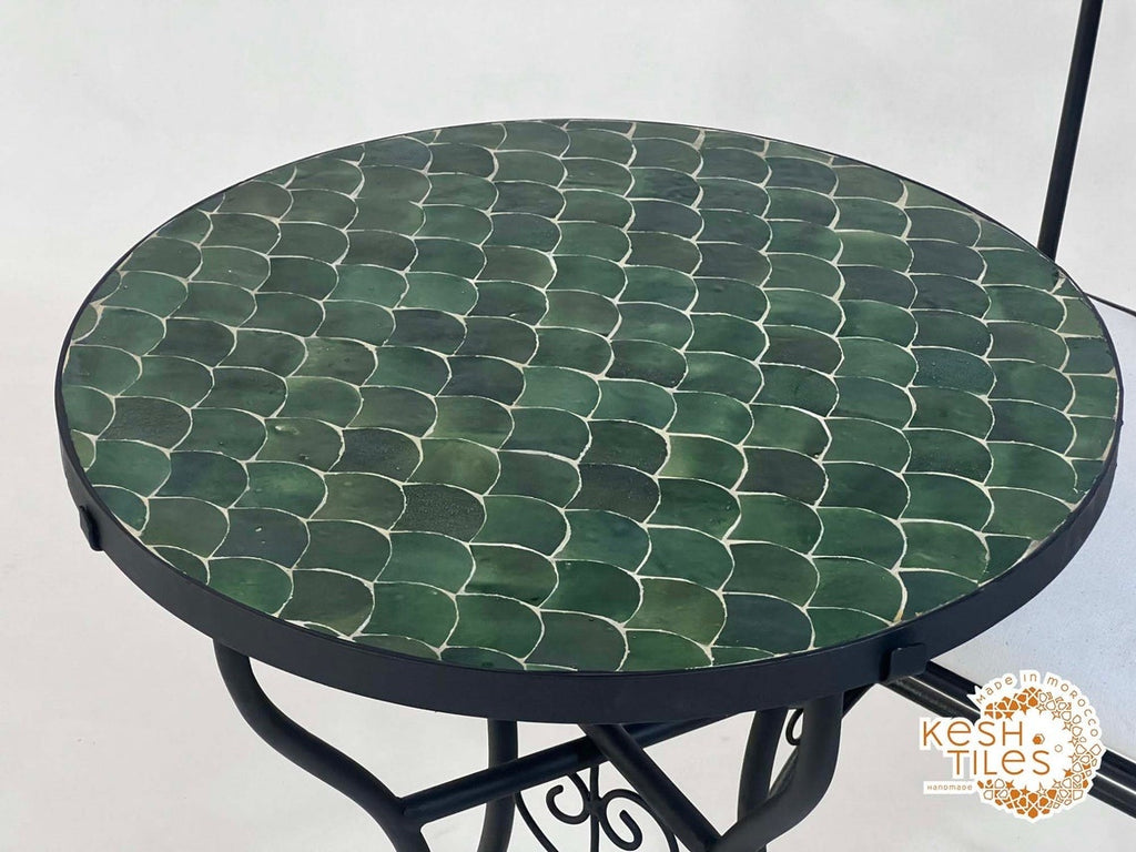 Tiliwa - Green Mosaic Table, Handmade Tamegroute Fish Scale Patio Table