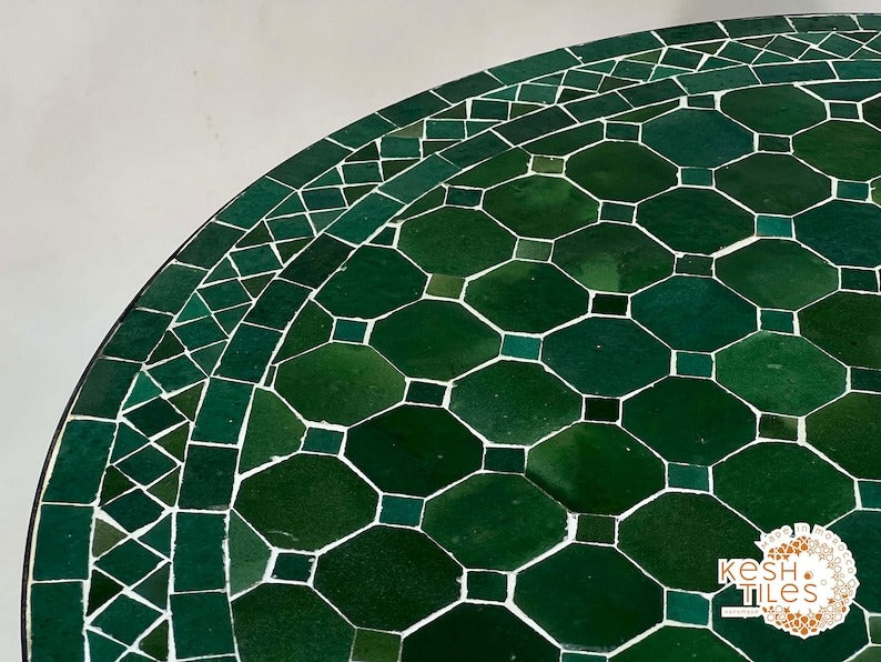 Ifri - Green Mosaic Table, Round Handmade Moroccan Zellige Patio Table