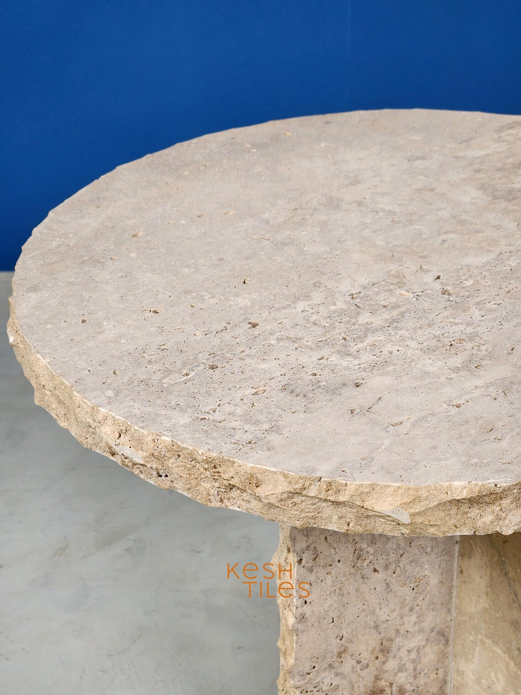 hajara - Beige Travertine Table, Round Handmade Natural Stone Table