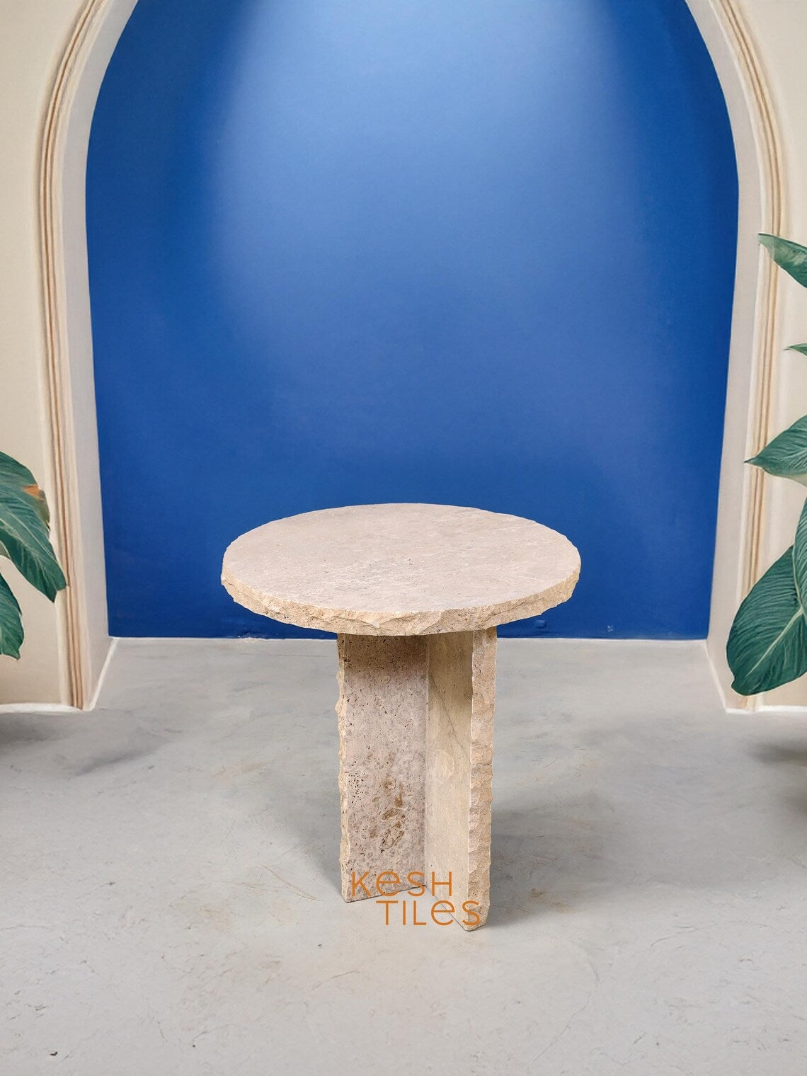 hajara - Beige Travertine Table, Round Handmade Natural Stone Table