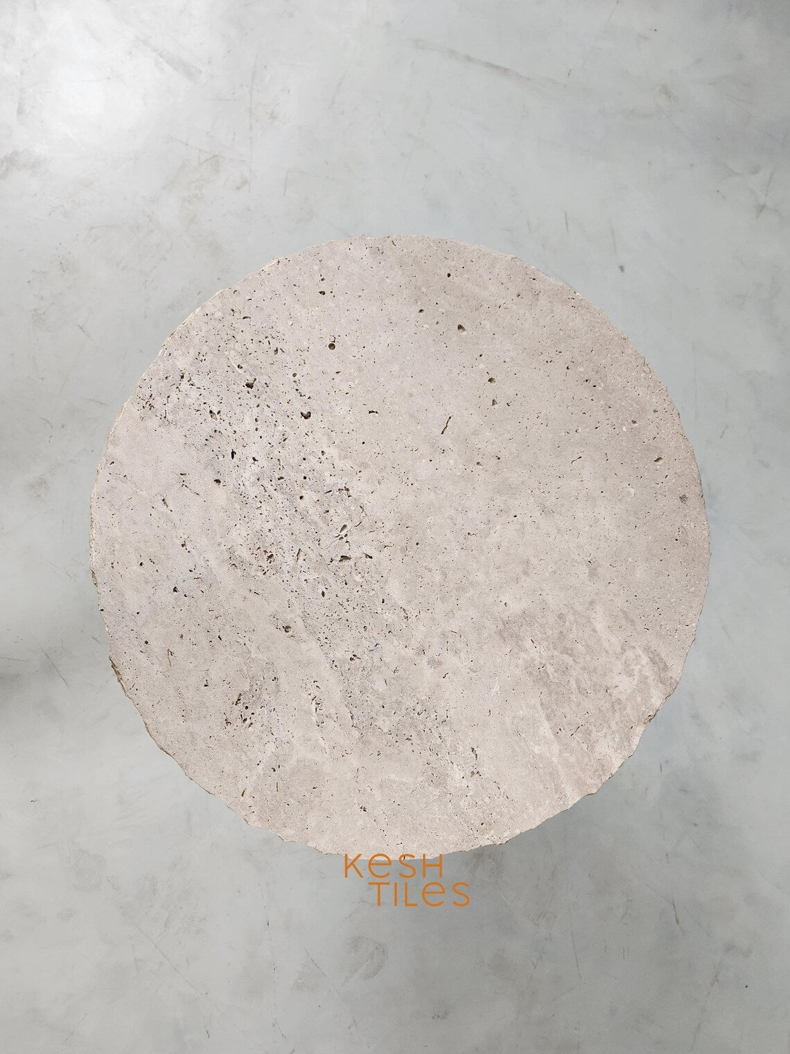 hajara - Beige Travertine Table, Round Handmade Natural Stone Table