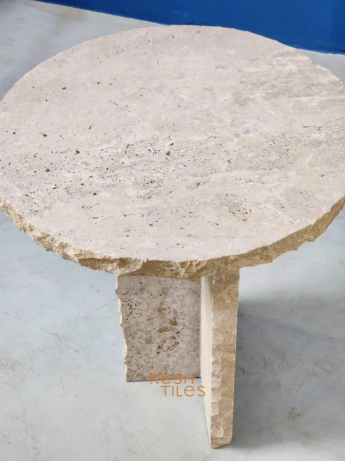 hajara - Beige Travertine Table, Round Handmade Natural Stone Table
