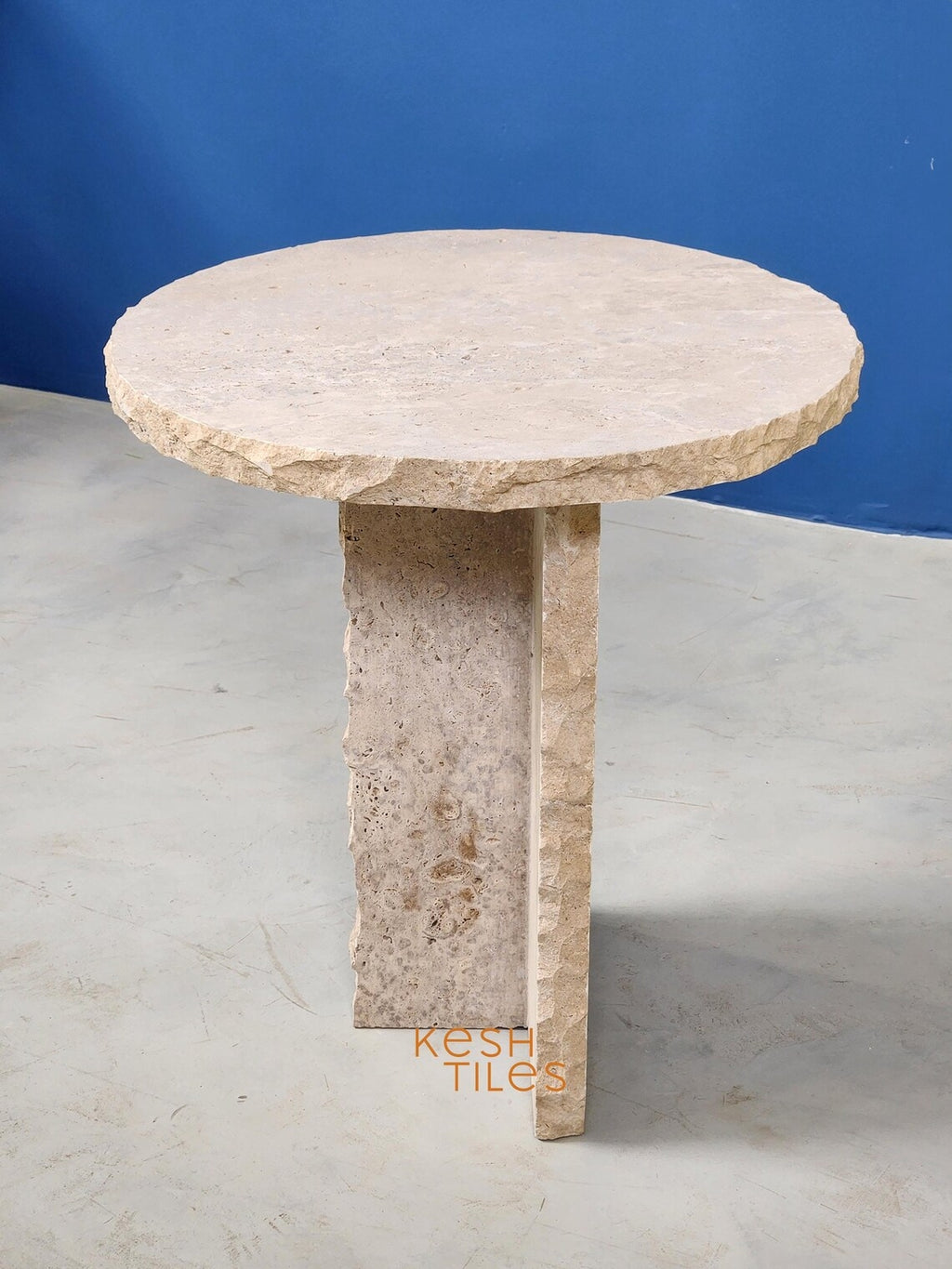 hajara - Beige Travertine Table, Round Handmade Natural Stone Table