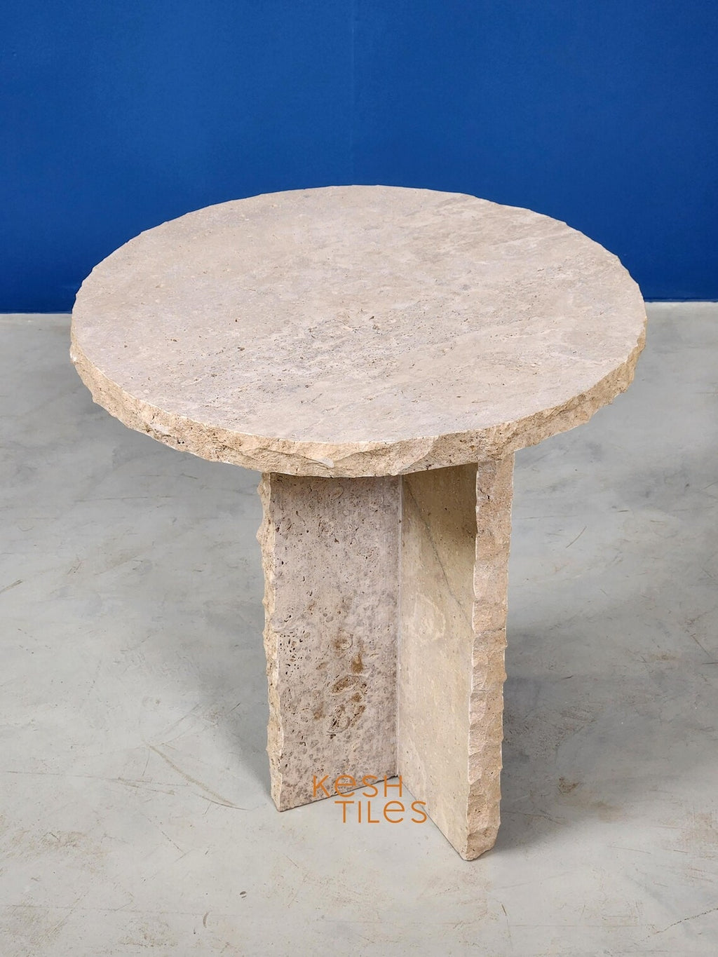 hajara - Beige Travertine Table, Round Handmade Natural Stone Table