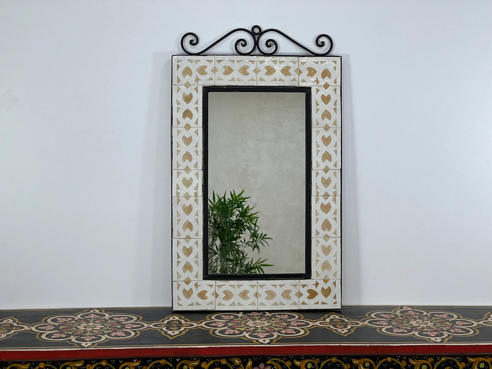 Beige Handmade Tile Mirror, Framed 16x24 Mosaic Mirror, Add Exotic Elegance to your design by this Unique Moroccan Indoor & Outdoor Mirror