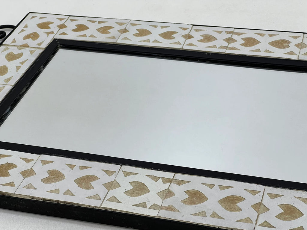 Beige Handmade Tile Mirror, Framed 16x24 Mosaic Mirror, Add Exotic Elegance to your design by this Unique Moroccan Indoor & Outdoor Mirror