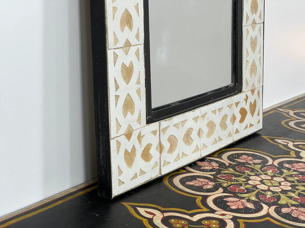 Beige Handmade Tile Mirror, Framed 16x24 Mosaic Mirror, Add Exotic Elegance to your design by this Unique Moroccan Indoor & Outdoor Mirror