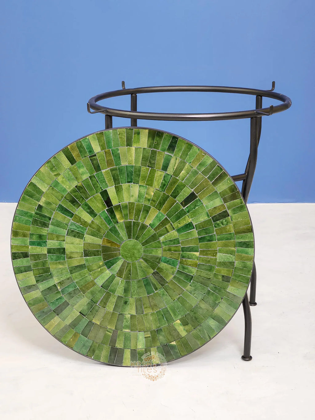 SPECTACULAR MOSAIC TABLE, Custom Made Green Tamegroute Round Table, Traditional Andalus Design, Luxurious Outdoor Table For Garden And Patio