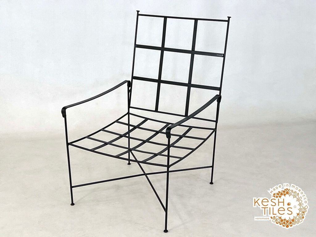 Massin - Handmade Moroccan Iron Lounge Chair, Black Outdoor Provence Seating