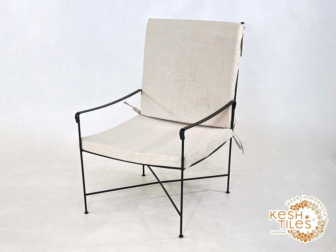 Massin - Handmade Moroccan Iron Lounge Chair, Black Outdoor Provence Seating
