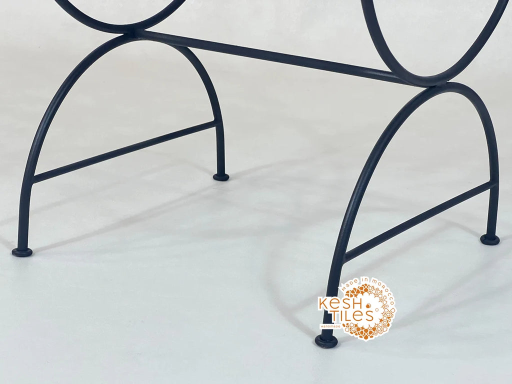 Khalid - Black Wrought Iron Chair with Golden Finials, Handmade Moroccan Bistro Chair