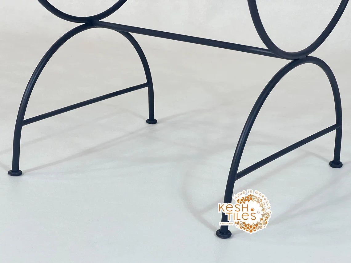 Khalid - Black Wrought Iron Chair with Golden Finials, Handmade Moroccan Bistro Chair