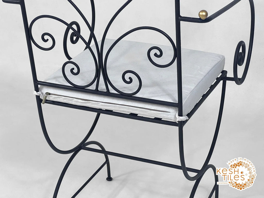 Khalid - Black Wrought Iron Chair with Golden Finials, Handmade Moroccan Bistro Chair