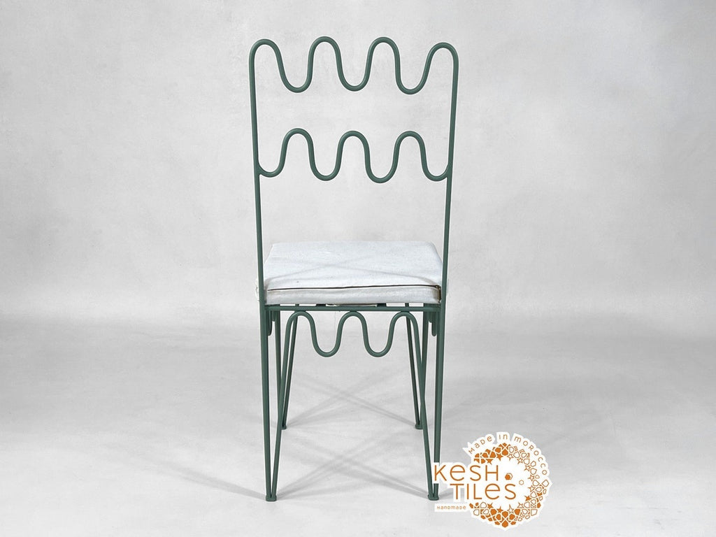 Kian - Moroccan Iron Chair, Handmade Wrought Stool with White Cushion