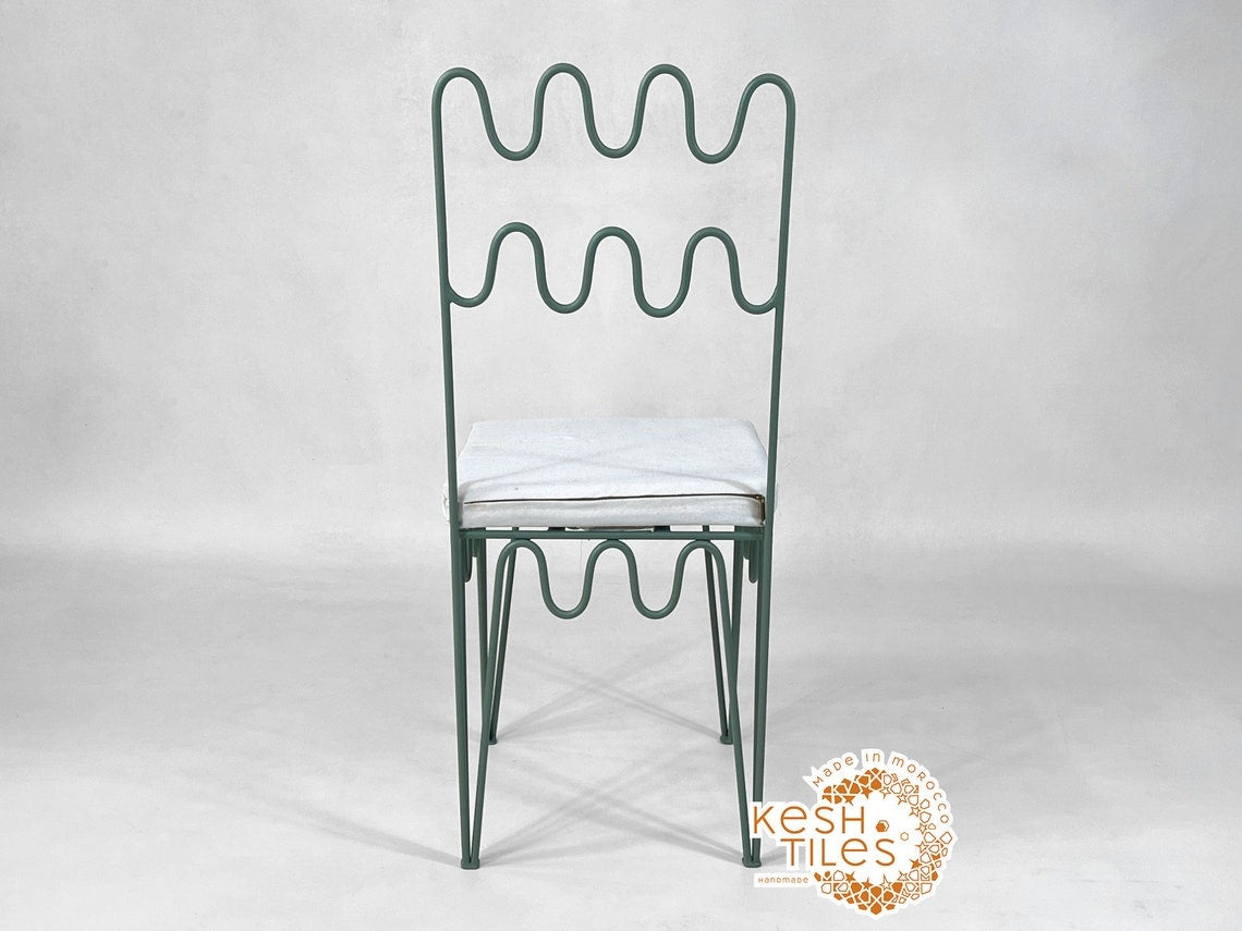 Kian - Moroccan Iron Chair, Handmade Wrought Stool with White Cushion
