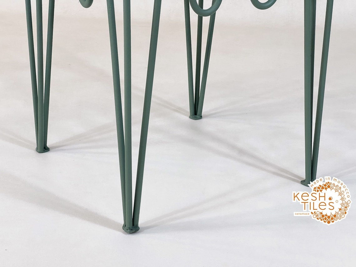 Kian - Moroccan Iron Chair, Handmade Wrought Stool with White Cushion