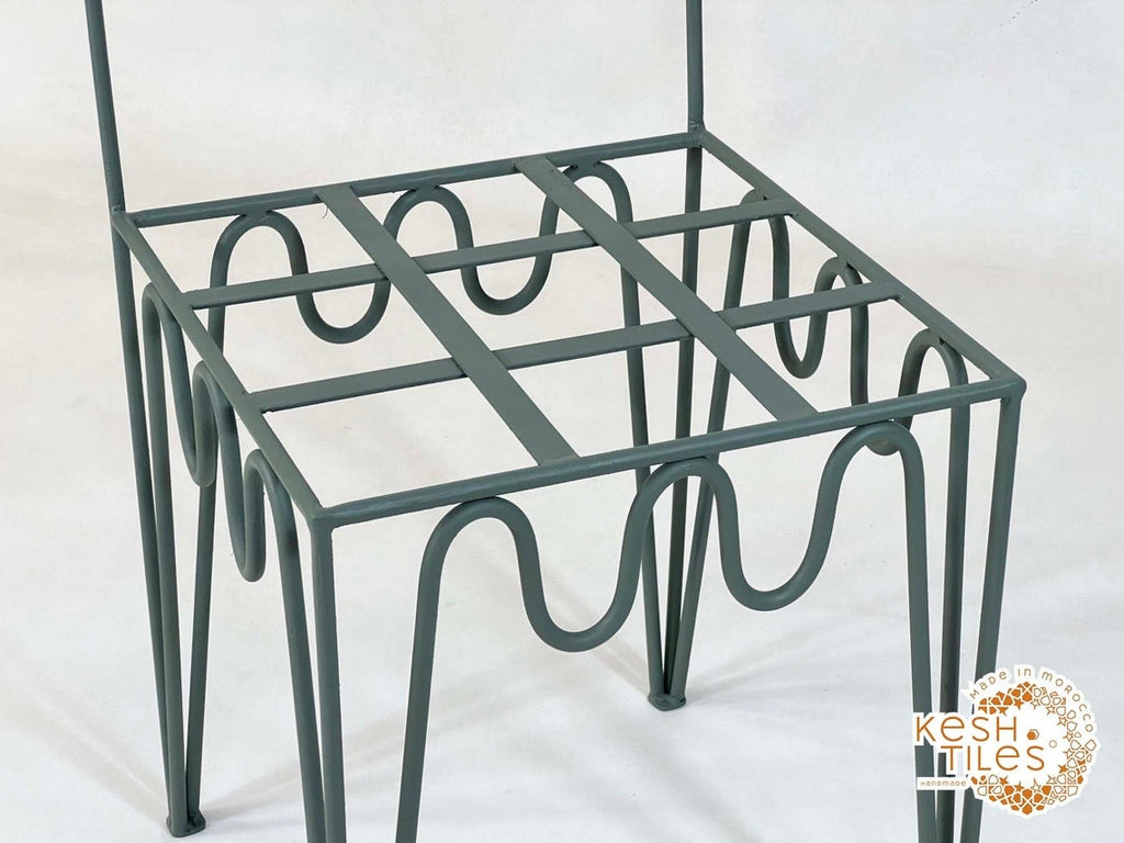 Kian - Moroccan Iron Chair, Handmade Wrought Stool with White Cushion