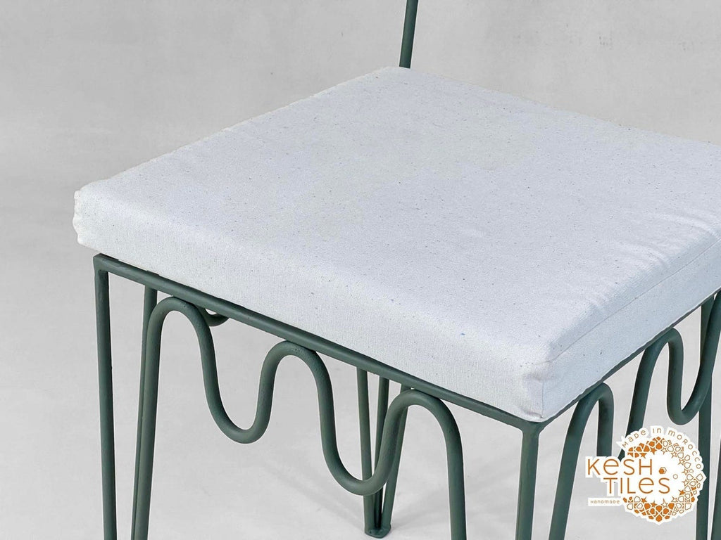 Kian - Moroccan Iron Chair, Handmade Wrought Stool with White Cushion