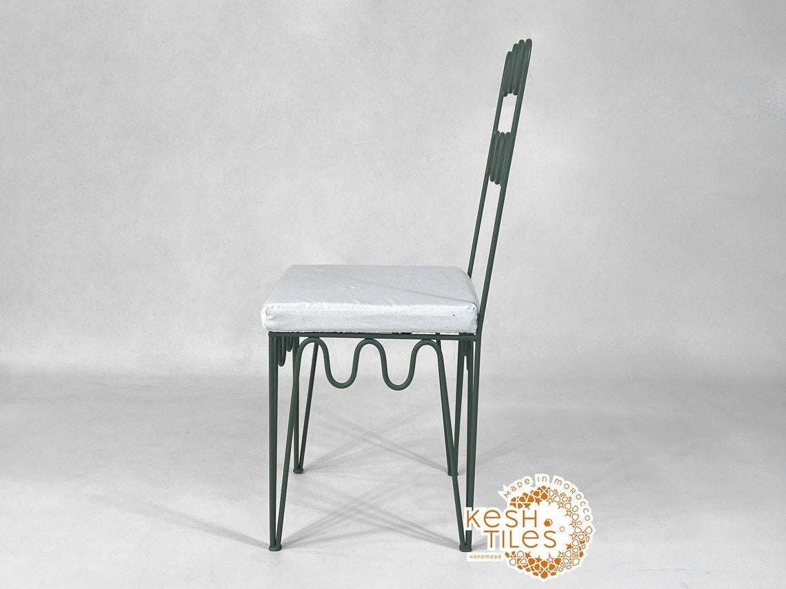 Kian - Moroccan Iron Chair, Handmade Wrought Stool with White Cushion