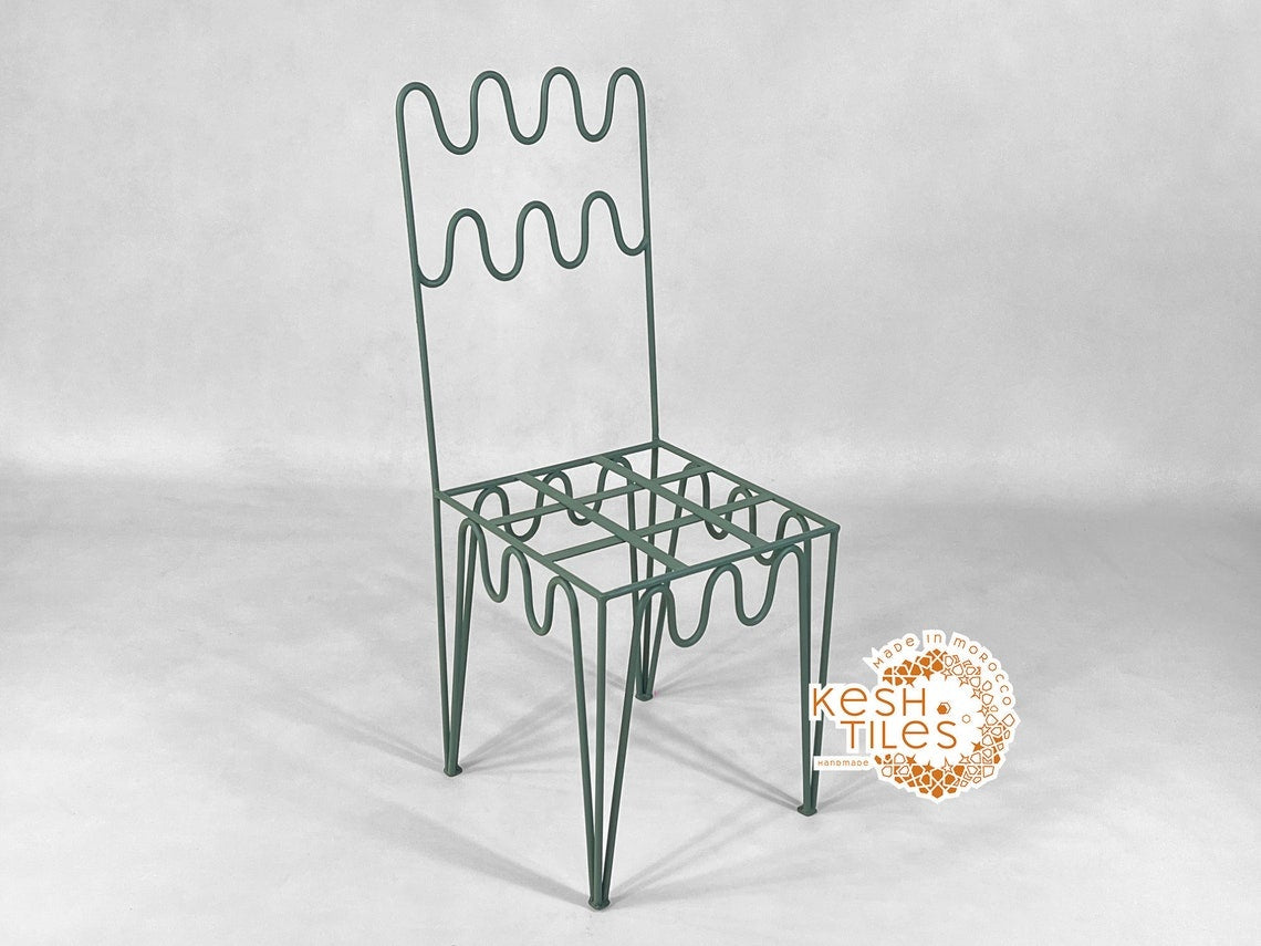 Kian - Moroccan Iron Chair, Handmade Wrought Stool with White Cushion