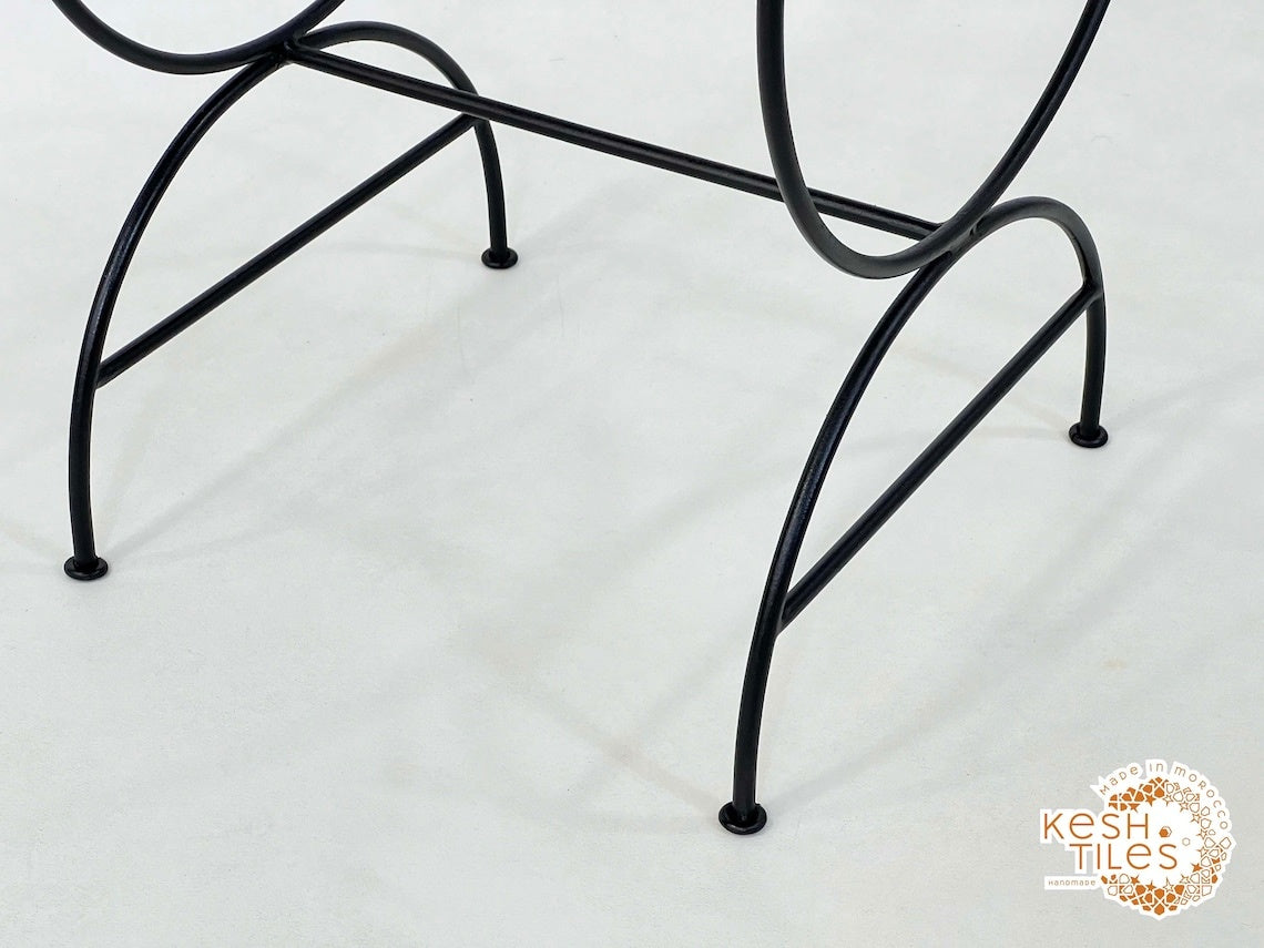 Idris - Set of Moroccan Iron Chairs, Handpainted Wrought Stools with Cushions