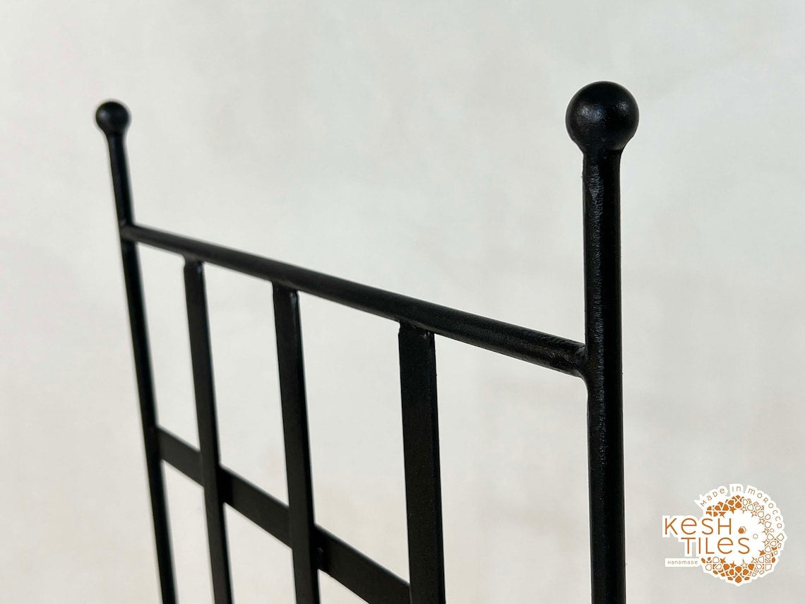 Idris - Set of Moroccan Iron Chairs, Handpainted Wrought Stools with Cushions