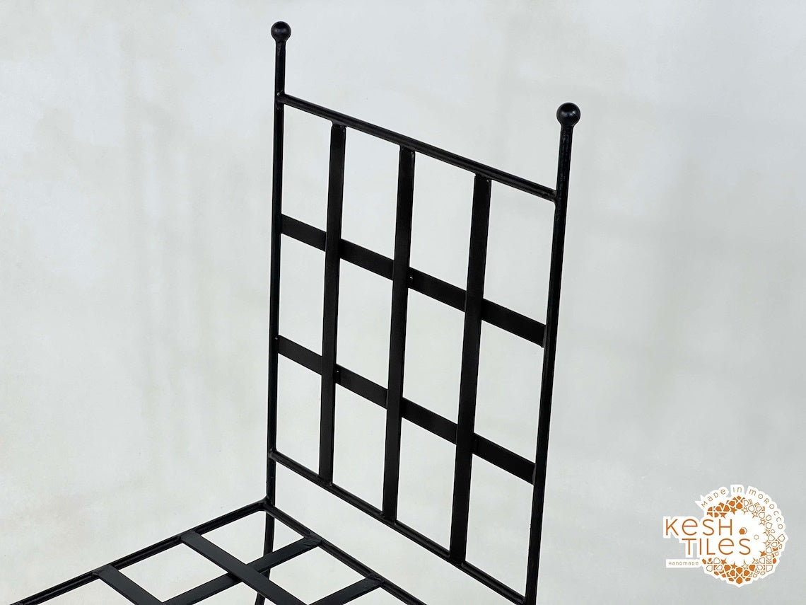 Idris - Set of Moroccan Iron Chairs, Handpainted Wrought Stools with Cushions