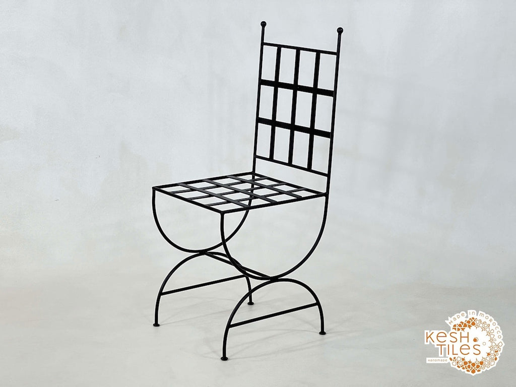 Idris - Set of Moroccan Iron Chairs, Handpainted Wrought Stools with Cushions