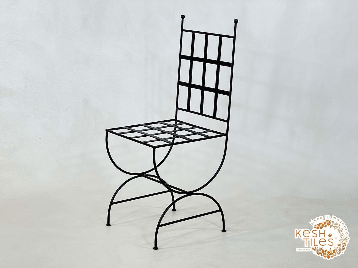 Idris - Set of Moroccan Iron Chairs, Handpainted Wrought Stools with Cushions