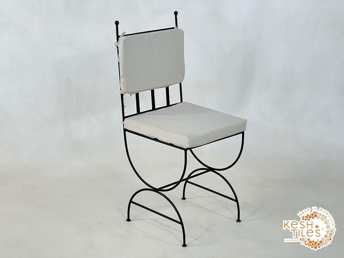 Idris - Set of Moroccan Iron Chairs, Handpainted Wrought Stools with Cushions