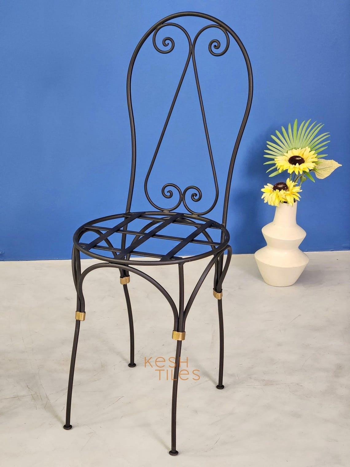 Soufiane - Moroccan Iron Chairs, Handpainted Wrought Seating Set with Cushions