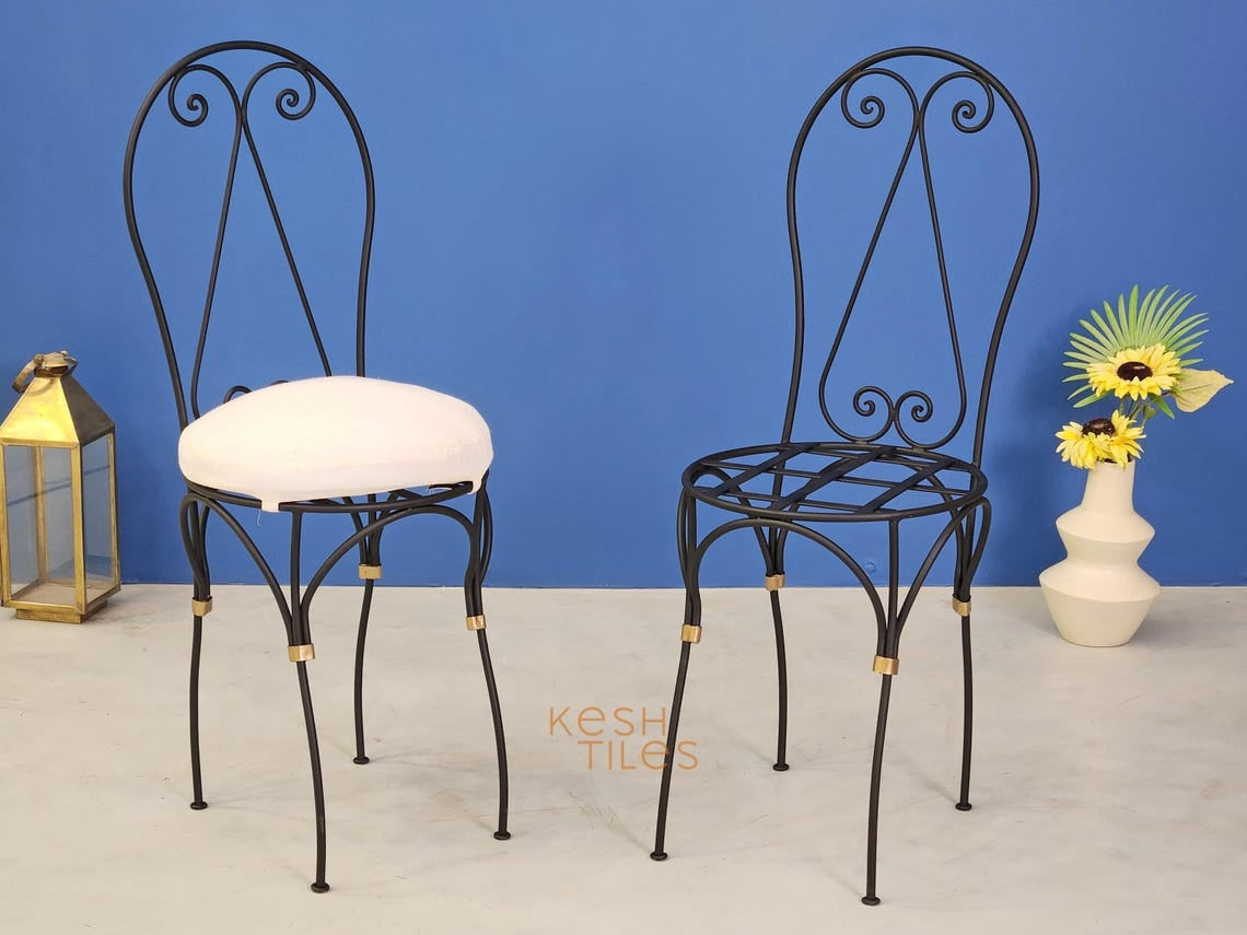 Soufiane - Moroccan Iron Chairs, Handpainted Wrought Seating Set with Cushions