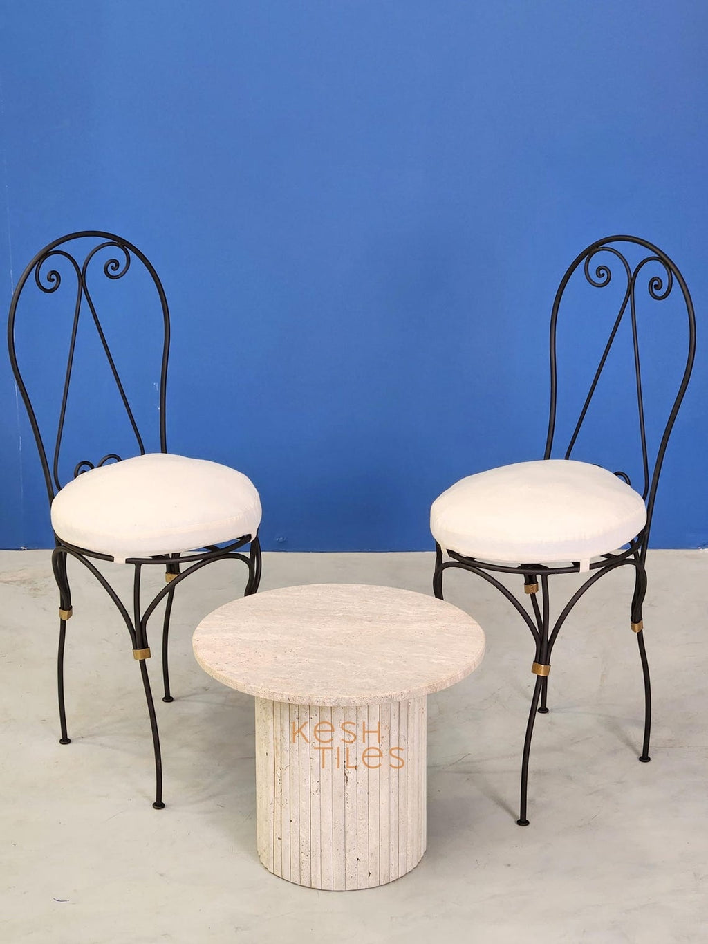 Soufiane - Moroccan Iron Chairs, Handpainted Wrought Seating Set with Cushions
