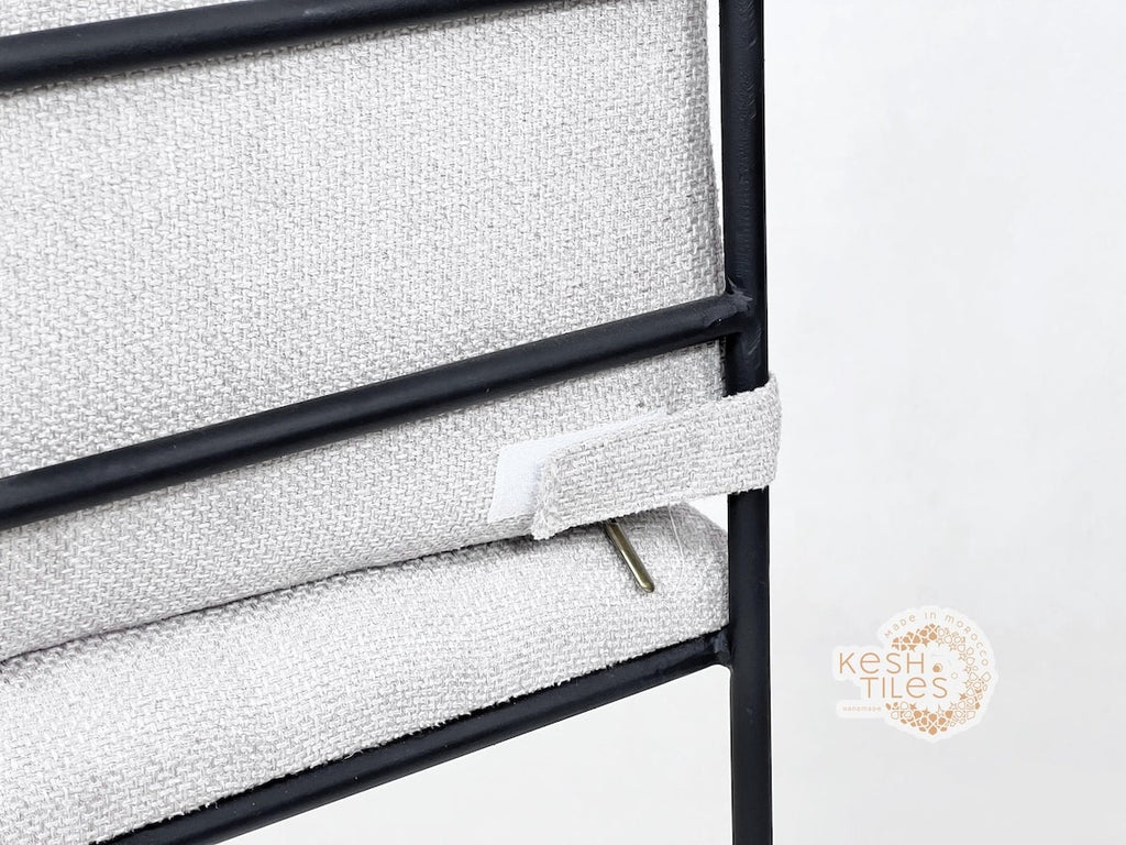 Zohair - Moroccan Iron Stool, Handmade Wrought Chair with Beige Upholstery