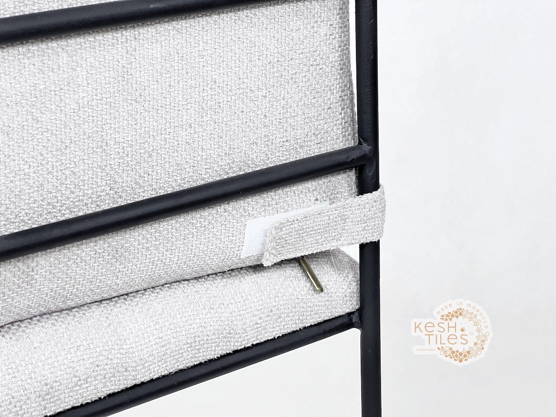 Zohair - Moroccan Iron Stool, Handmade Wrought Chair with Beige Upholstery