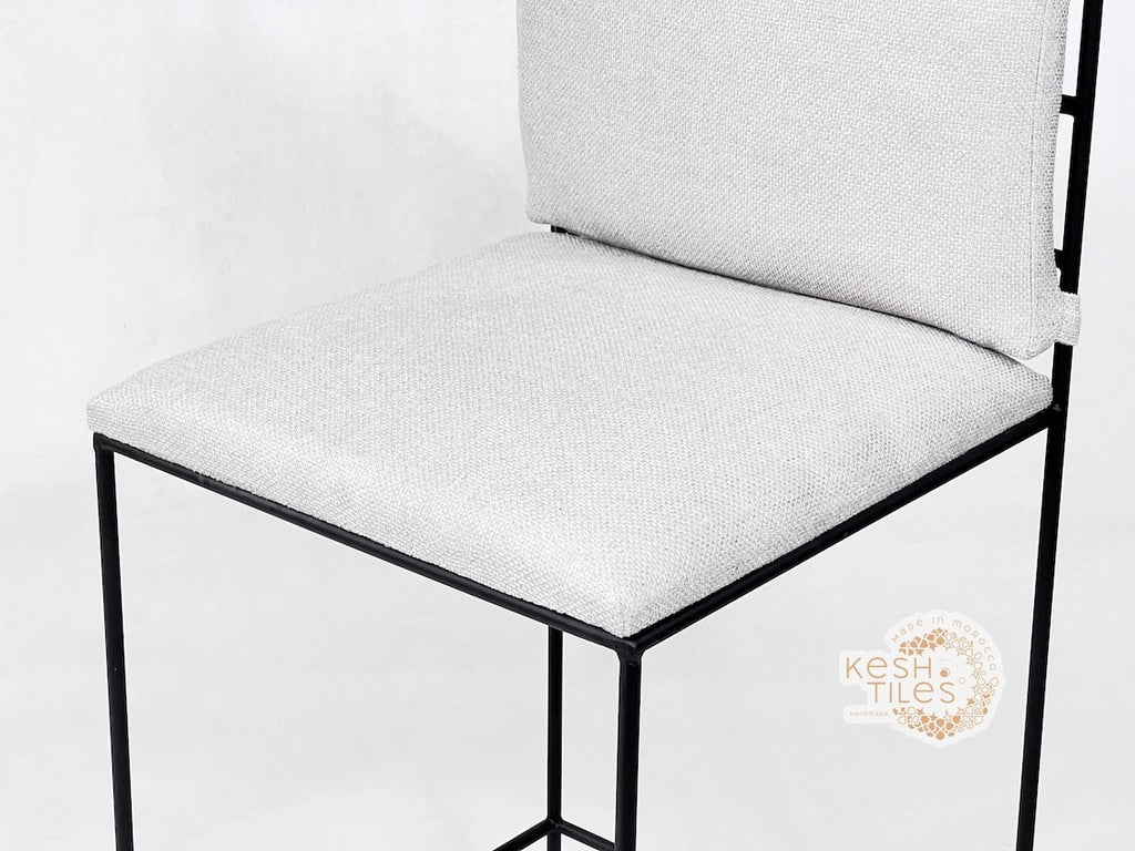 Zohair - Moroccan Iron Stool, Handmade Wrought Chair with Beige Upholstery