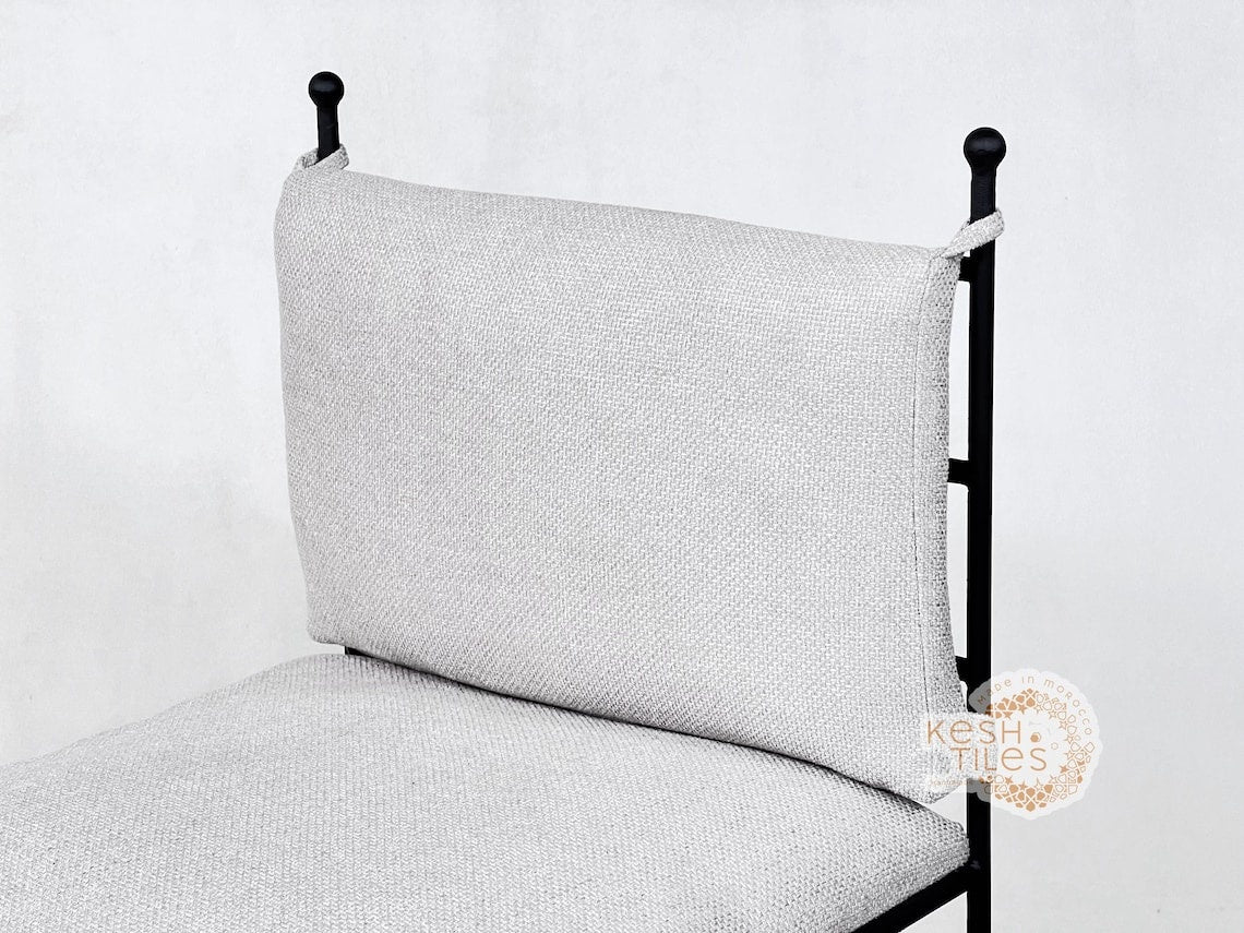 Zohair - Moroccan Iron Stool, Handmade Wrought Chair with Beige Upholstery