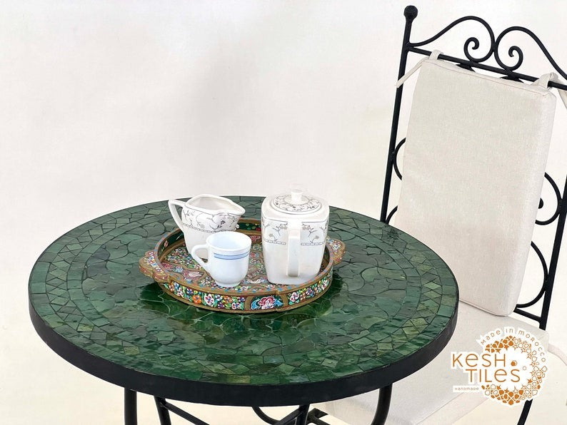 Rif - Handmade Moroccan Mosaic Table – Forest Green Patio Zellige Furniture