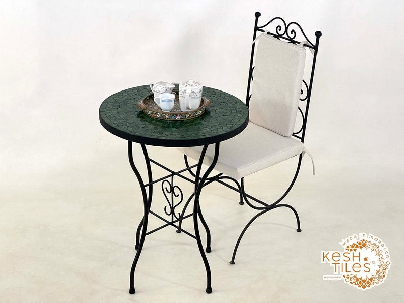 Rif - Handmade Moroccan Mosaic Table – Forest Green Patio Zellige Furniture