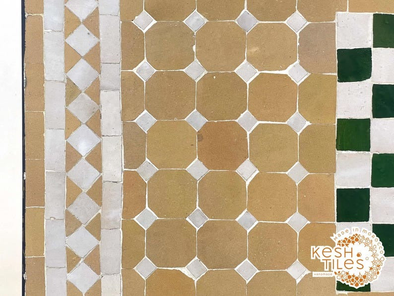 Awzar - Emerald beige Mosaic Chess Table, Handmade Moroccan Tile Table