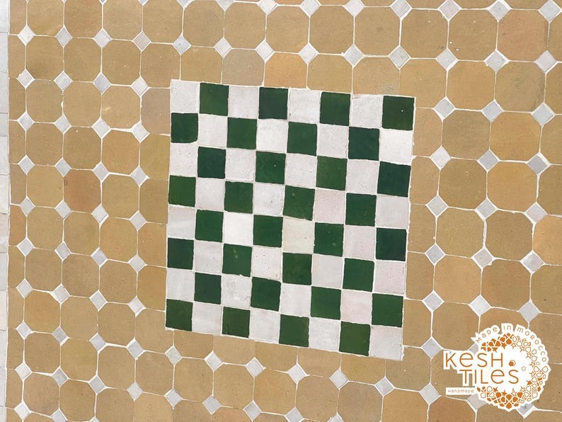 Awzar - Emerald beige Mosaic Chess Table, Handmade Moroccan Tile Table