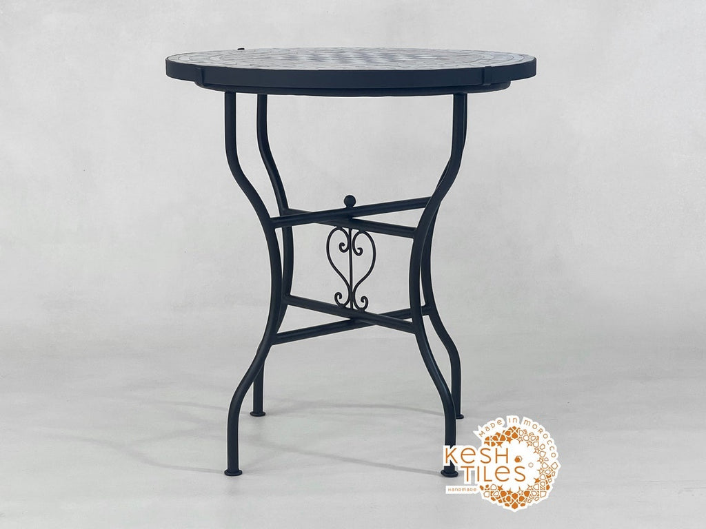 Aylin - Gray and Royal Blue Mosaic Chess Table, Handmade Moroccan Tile Table