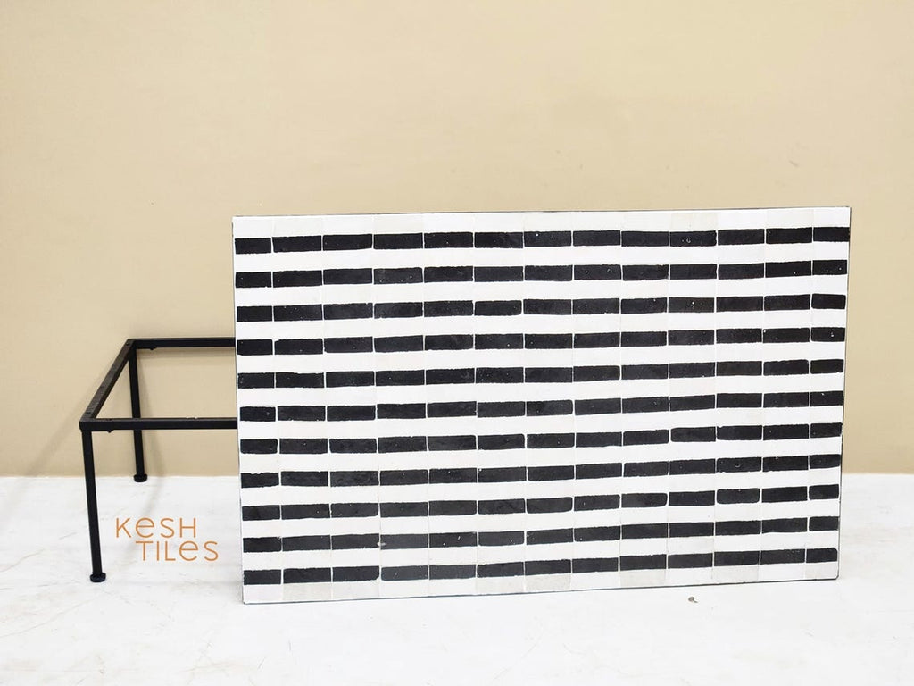 Warda - Black and White Striped Mosaic Coffee Table, Handmade Modern Zellige Table