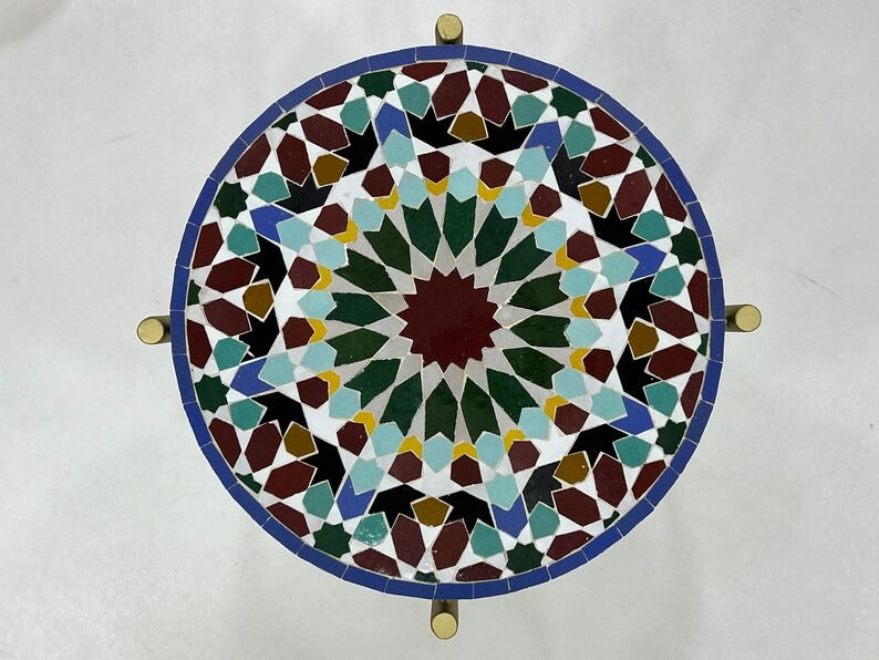 Tilelli - Blue Mosaic Coffee Table, Handmade Zellige Table with Golden Base